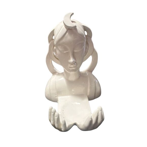 Fitz & Floyd Vintage Art Deco Woman Moon Candle holder Hands Spiritual Ceramic G - Picture 9 of 11